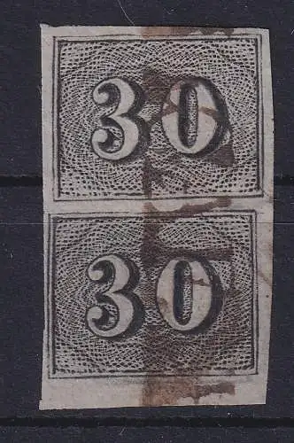 Brasilien 1849 Ziffern Katzenaugen / verticais 30 R Mi.-Nr. 13 vert. Paar gest.