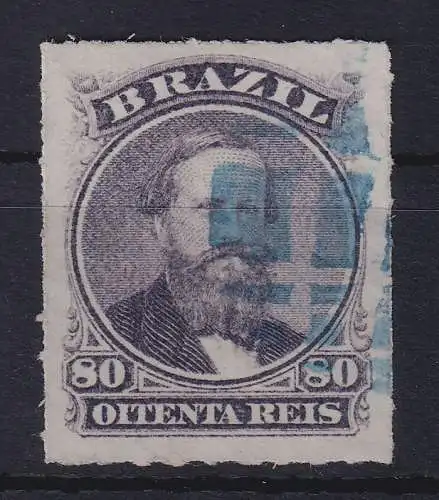 Brasilien 1877 Kaiser Dom Pedro II. 80 R Mi.-Nr. 33 blau gestempelt