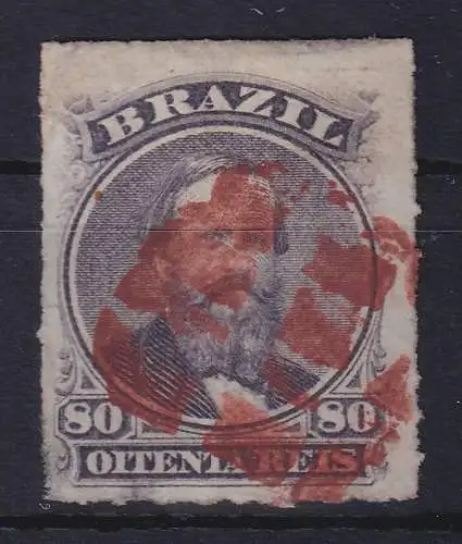 Brasilien 1877 Kaiser Dom Pedro II. 80 R Mi.-Nr. 33 rot gestempelt