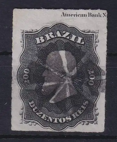 Brasilien 1877 Dom Pedro II. 200 R Mi.-Nr.35 O m. Druckvermerk "American Bank N"