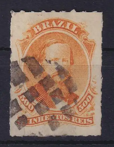 Brasilien 1877 Dom Pedro II. 500 R Mi.-Nr. 36 O (Riss 5mm am unteren Rand)