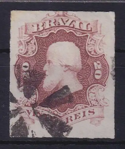 Brasilien 1876 Kaiser Dom Pedro II. 20 R Mi.-Nr. 31 schwarzer Stahlen-O