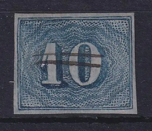 Brasilien 1854 Ziffern Katzenaugen / coloridos 10 R Mi.-Nr. 19 mit Federzug-Entw