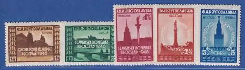 Jugoslawien 1946 Panslawischer Kongress, Belgrad Mi.-Nr. 507-511 ** / MNH 