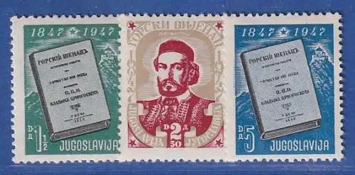 Jugoslawien 1947 Gorski Vijenac -Hundertjahrfeier Mi.-Nr. 512-514 ** / MNH 