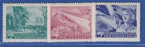 Jugoslawien 1950 Bau der Autobahn Belgrad-Zagreb Mi.-Nr. 598-600 ** / MNH 