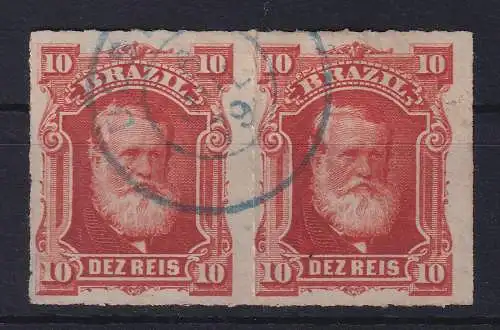 Brasilien 1877 Kaiser Dom Pedro II. 10 R Mi.-Nr. 38 waag. Paar blau gestempelt