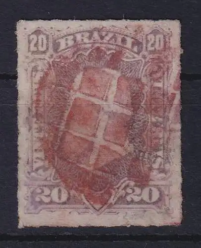 Brasilien 1877 Kaiser Dom Pedro II. 20 R Mi.-Nr. 39 roter Raster-O