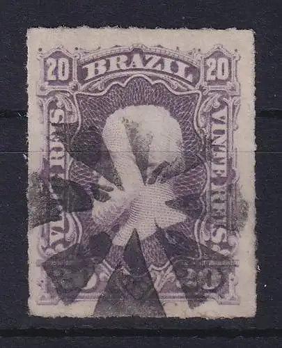 Brasilien 1877 Dom Pedro II. 20 R Mi.-Nr. 39 schwarzer Strahlen-O