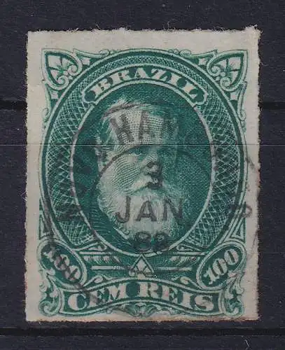 Brasilien 1877 Kaiser Dom Pedro II. 100 R Mi.-Nr. 42 O NOVO HAMBURGO