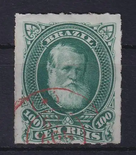 Brasilien 1877 Kaiser Dom Pedro II. 100 R Mi.-Nr. 42 roter Zweikreis-O