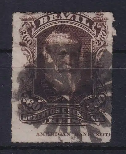 Brasilien 1877 Dom Pedro II. 260 R mit Druckvermerk unten Mi.-Nr. 44 Strahlen-O