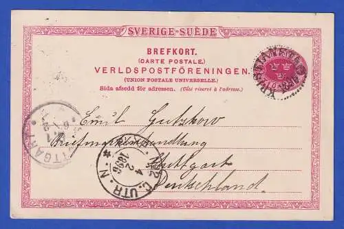 Schweden 1896 GA Postkarte O KRISTIANSTAD nach Stuttgart