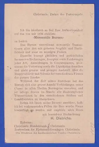 Norwegen 1899 GA (Werbe-)Postkarte O CHRISTIANIA nach Stuttgart