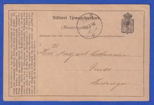 Norwegen 1890 GA Militär-Postkarte O OS nach Vines (Region Hardanger)