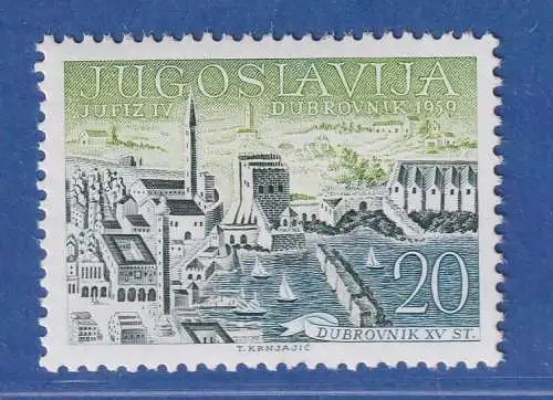 Jugoslawien 1959 Briefmarkenausstellung JUFIZ IV. Dubrovnik Mi.-Nr. 881 **/ MNH