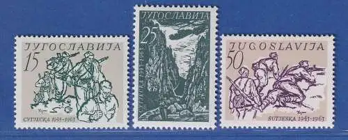 Jugoslawien 1963 20 Jahre Schlacht an der Sutjeska Mi.-Nr.1046-48 **/ MNH