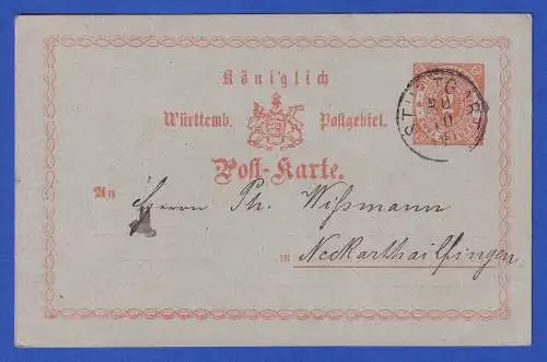 Württemberg 1874 GA Postkarte mit O STUTTGART nach Neckarthailfingen