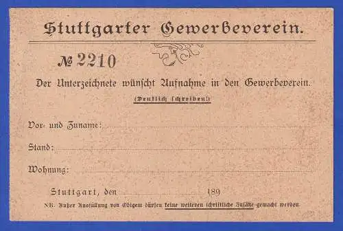 Württemberg 1890er Jahre GA Drucksache des Gewerbevereins Stuttgart ungebraucht