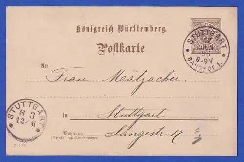 Württemberg 1896 GA Postkarte mit O STUTTGART gelaufen innerorts