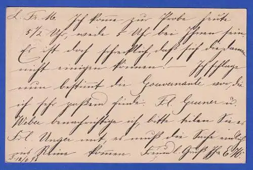 Württemberg 1896 GA Postkarte mit O STUTTGART gelaufen innerorts