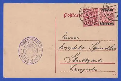 Württemberg 1919 GA Dienstpostkarte mit Siegel-O Realschule Dornstetten