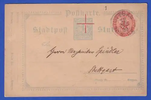 Württemberg 1895 GA Postkarte Stadtpost Stuttgart gelaufen innerorts