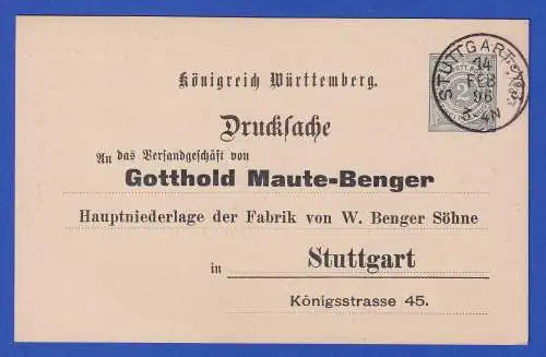 Württemberg 1896 GA (Werbe-)Drucksache O STUTTGART gelaufen innerorts