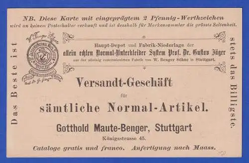 Württemberg 1896 GA (Werbe-)Drucksache O STUTTGART gelaufen innerorts