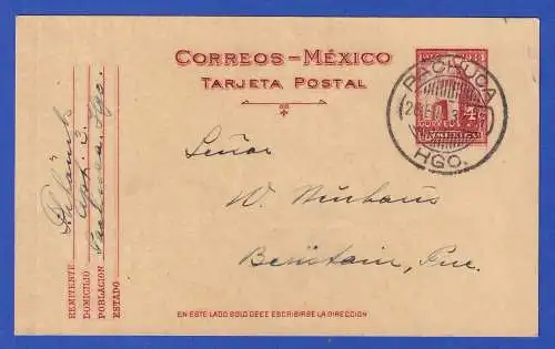 Mexiko 1937 GA Postkarte O PACHUCA, HGO. nach Beristain, Pue.