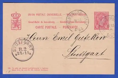 Luxemburg 1895 GA Postkarte O LUXEMBOURG VILLE nach Stuttgart