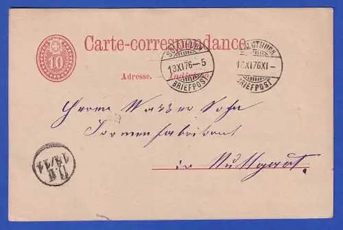 Schweiz 1876 GA Postkarte O SOLOTHURN nach Stuttgart