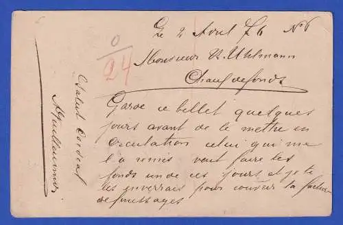 Schweiz 1876 GA Postkarte O NEUCHATEL nach La Chaux-de-Fonds