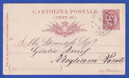 Italien 1890 GA Postkarte O ADRIA (ROVIGO) nach Mogliano (Veneto)