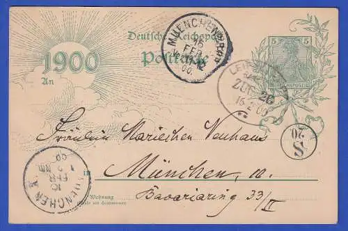 Dt. Reich 1900 GA Postkarte Mi.-Nr. P43 mit Bahnpost-O nach München