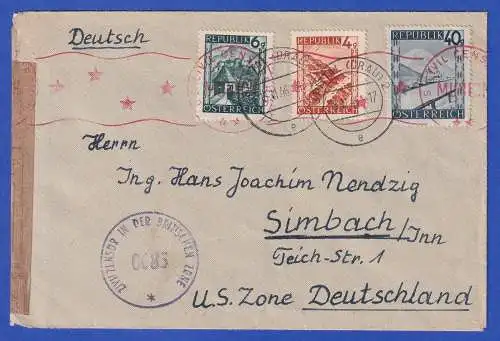 Österreich 1946 Mi.-Nr. 739, 741, 757 auf Zensur-Brief O SPITTAL n. Simbach/Inn