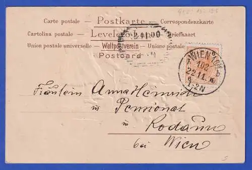 Österreich 1900 Mi.-Nr. 73 als EF auf AK Hunde O WIEN nach (Wien-)Rodaun