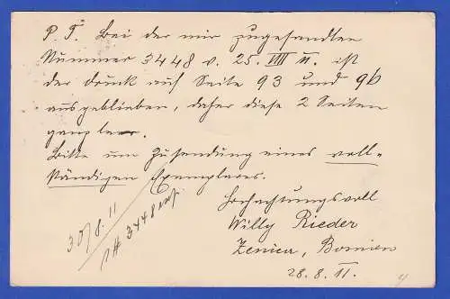 Bosnien-Herzegowina 1911 GA Postkarte O ZENICA nach München