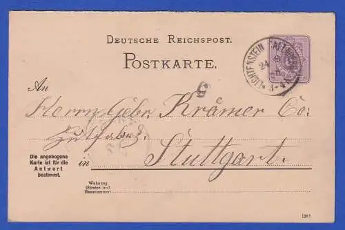 Dt. Reich 1888 GA Postkarte Mi.-Nr. P19F O LICHTENSTEIN-CALLNBERG nach Stuttgart