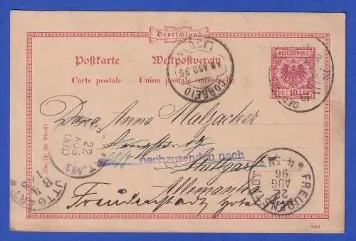 Dt. Reich 1896 GA Postkarte Mi.-Nr. P25 mit Seepost-O nach Freudenstadt