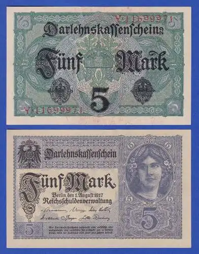 Dt. Reich Darlehenskassenschein 5 Mark, Ausgabe 1917 kassenfrisch/unzirkuliert