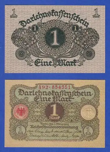 Dt. Reich Darlehenskassenschein 1 Mark, Ausgabe 1920 kassenfrisch/unzirkuliert