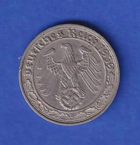 Dt. Reich Kursmünze 50 Reichspfennig 1939 B ss-vz