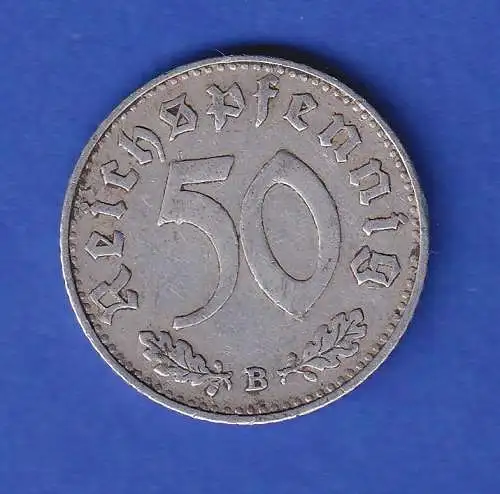 Dt. Reich Aluminium-Kursmünze 50 Reichspfennig 1939 B ss