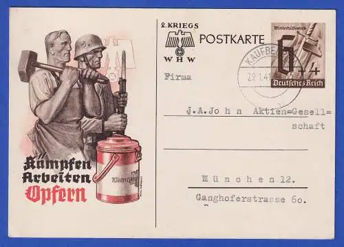 Dt. Reich 1941 GA Postkarte Winterhilfe Mi.-Nr. P291 O KAUFBEUREN nach München