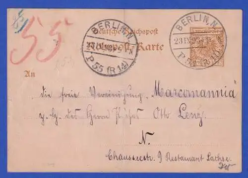 Dt. Reich 1893 GA Rohrpost-Karte Mi.-Nr. RP8 O BERLIN gel. innerorts