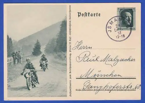 Dt. Reich 1937 GA Postkarte Reichsparteitag Mi-Nr. P264/05 O ISMANING n. München