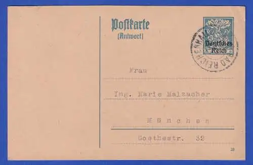 Dt. Reich 1921 GA Postkarte Antwortteil Mi.-Nr. P130/01A O BAD REICHENHALL