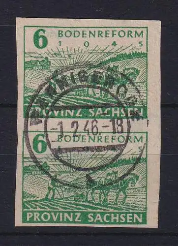 SBZ Provinz Sachsen 1946 Bodenreform 6 Pfg Mi.-Nr. 85 senkr. Paar O WERNIGERODE 