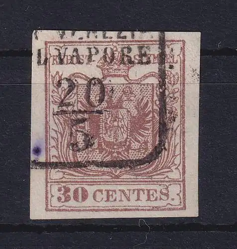 Lombardei-Venetien 1855 Wappen 30 Centesimi Mi.-Nr. 4Y mit Dampfer-O COL VAPORE